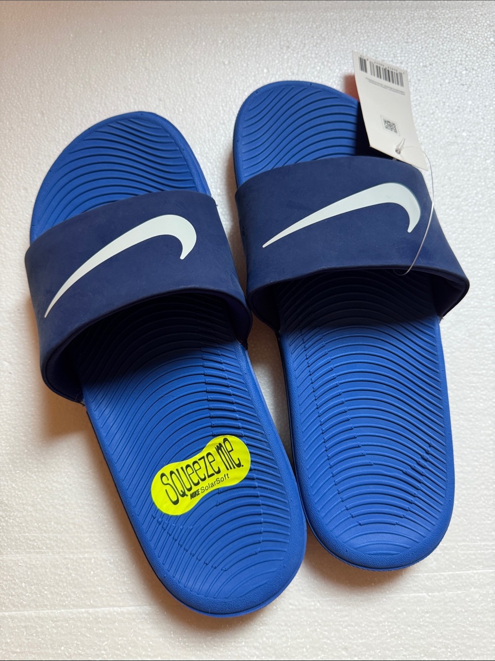 Nike Royal Blue and Navy Slide Sandals with White Swoosh